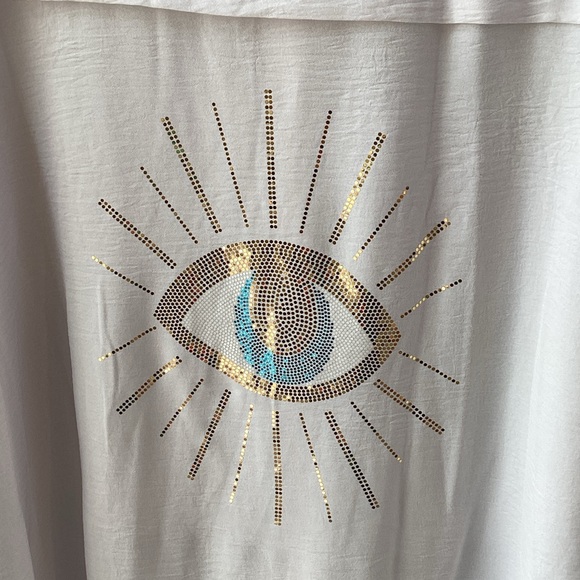 White oversized evil eye sequin blouse tunic coverup XL - Picture 4 of 7